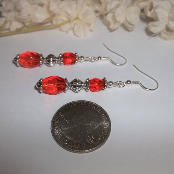 Bright Orange & Silver Earrings Handmade Colorful Bold Jewelry Gift For Her 6716 - Picture 5 of 8